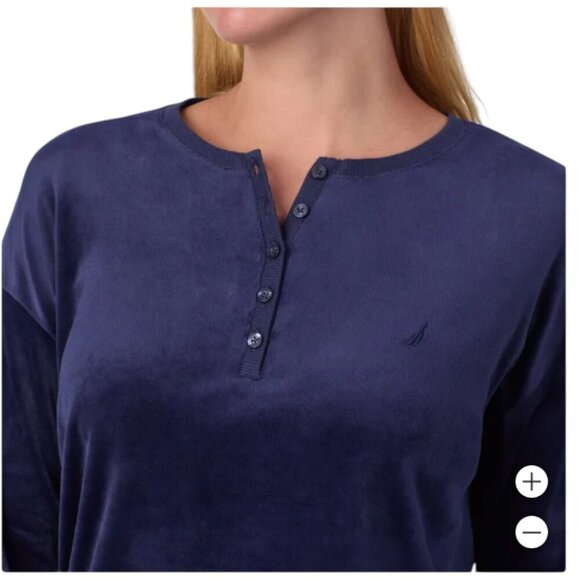 NWOT Nautica Henley Silky Fleece PJ Set | Navy - Picture 5 of 8